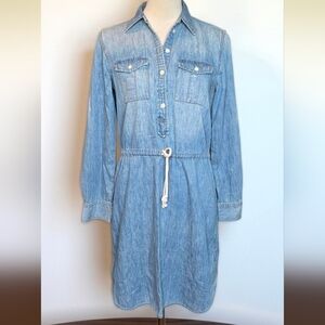 476. Lauren Ralph Lauren Denim Chambray Shirt Dress Size 2 Blue Drawstring